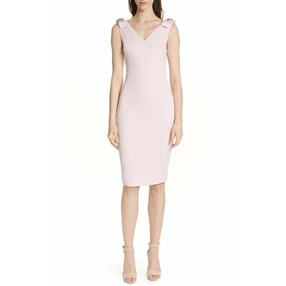TED BAKER London Belliah Bow Shoulder Body-Con Dress in Dusky Pink Size US 2 NWT - Picture 1 of 12